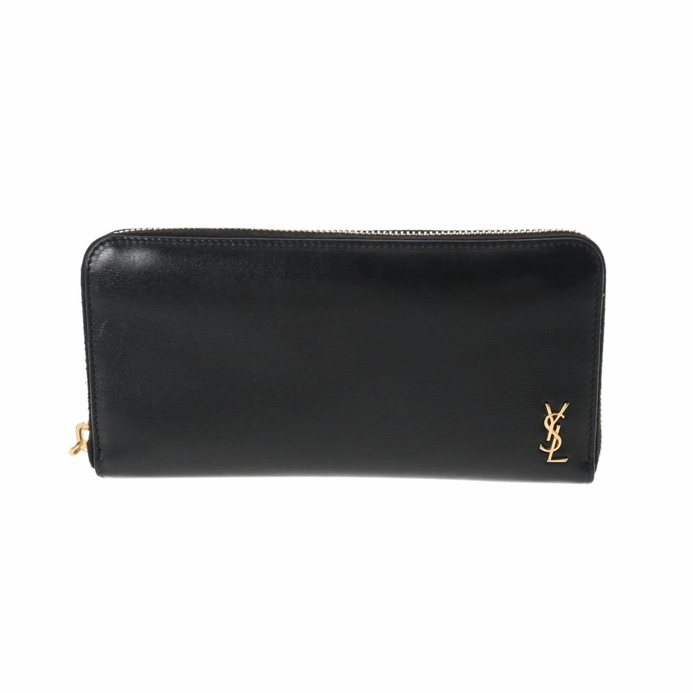 SAINT LAURENT Cassandra Round Zip Wallet Black Leather Long